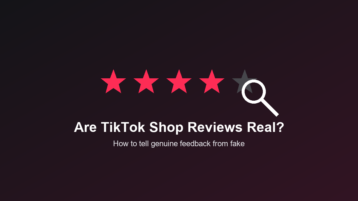 Are TikTok Shop reviews real graphic with star ratings and a magnifying glass